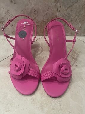 Marc Fisher Hot Pink Floral Ankle-Strap Sandals